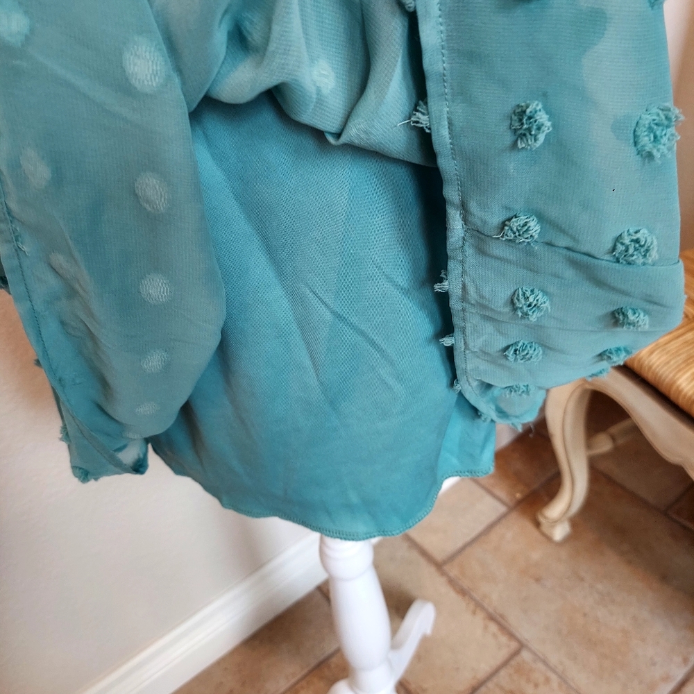NWT Emerald Sundae Seafoom Green Pom Pom Mini Dress Sz M - Picture 8 of 16
